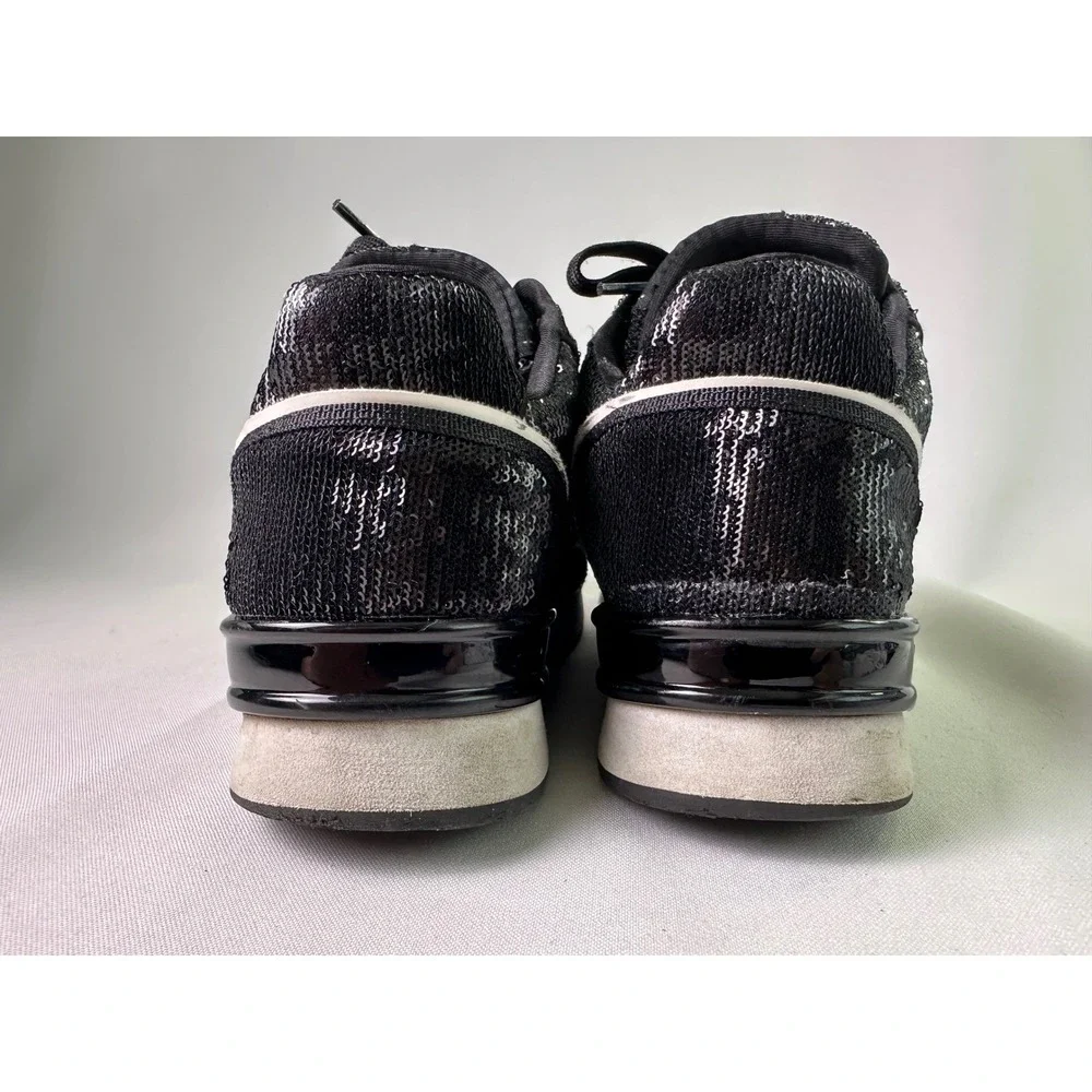 DKNY Women's Size 7.5 M Black Sequin Lace Up Sneakers Fashion Sparkle Athleisure